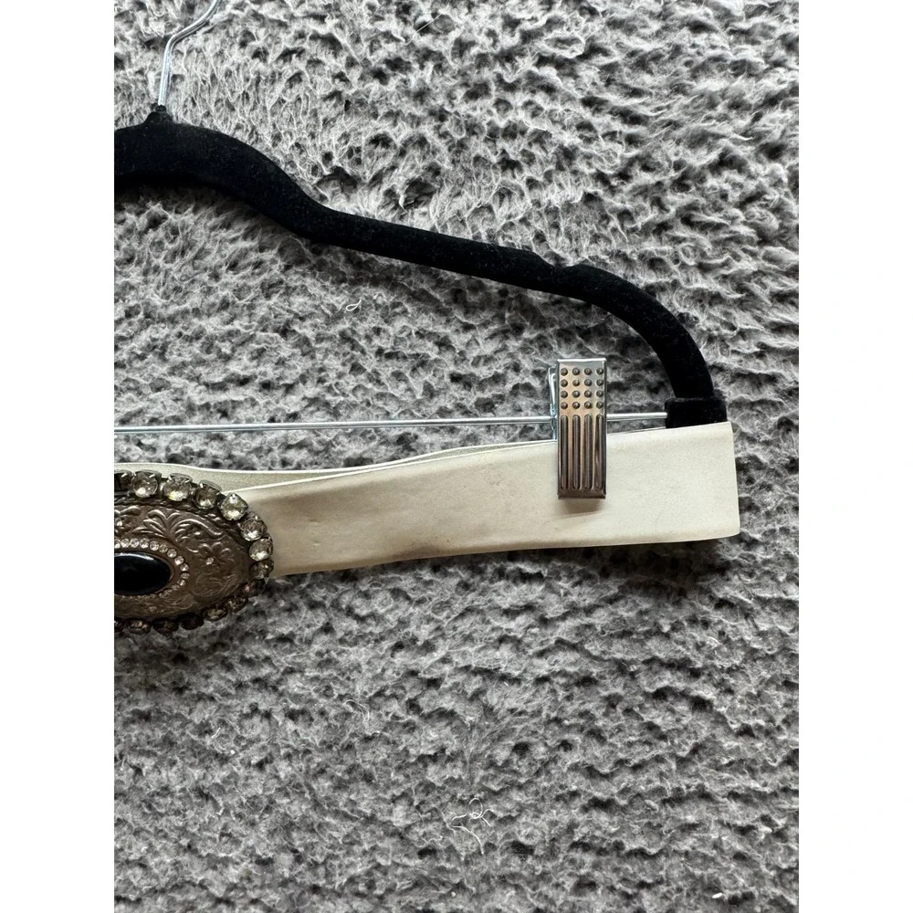 Vintage Roccobarocco‎ Jeans Rhinestone Genuine Leather Belt White Womens Size 48